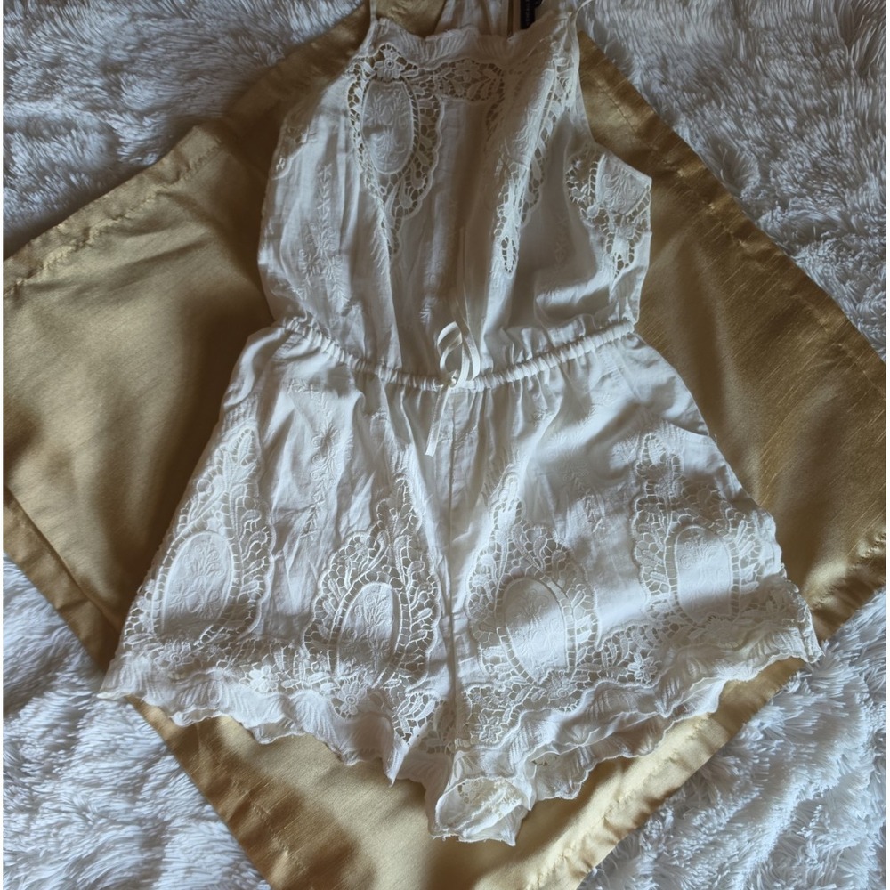 Kendall & Kylie White Broderie Eyelet Boho Mini Romper -S